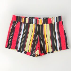 Loudmouth Multicolor Vertical Stripe Jean Shorts with Red Accents
